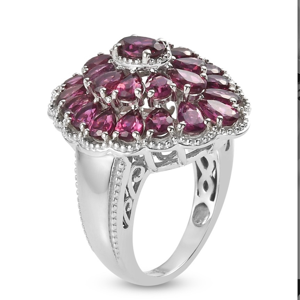🌹Exquisite🌹 Red Garnet Cocktail Ring In Sterling Silver Size 5 - Picture 10 of 11